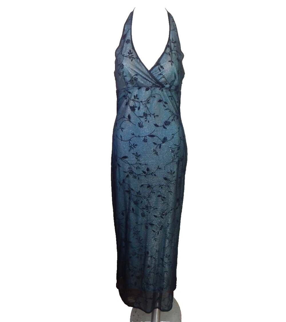 Byer Too Med Maxi Dress Blue Black Metallic Floral Fairy Grunge Whimsigoth Y2K